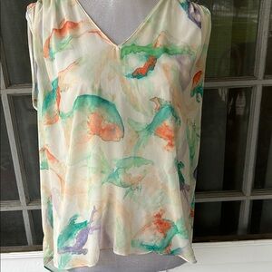 Zara Sheer Watercolor Print Sleeveless Blouse